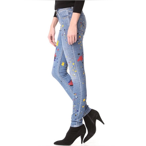 Alice + Olivia Joana Paint Splatter Skinny Jeans Stretch Pockets Zipper Size 26 - Picture 3 of 16